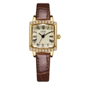 Orologio Gedi quadrato di lusso con quadrante champagne romano e cinturino marrone - Cassa Oro Quadrante Oro Cinturino Marrone