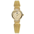 Orologio elegante da donna con cinturino a maglia dorata e quadrante rotondo con cristalli - Cassa Oro Quadrante Oro