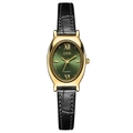 Elegante goldene Oval-Quarzuhr mit grünem Zifferblatt und schwarzem Lederarmband - Goldgehäuse Grünes Zifferblatt Schwarzes Armband