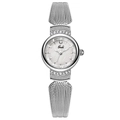 Gedi silver mesh band watch for women featuring mother of pearl dial and rhinestone accents - Silver Case White Dial