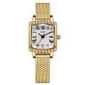 Elegant gold square quartz watch for women with rhinestone bezel and mesh strap - Gold Case White Dial