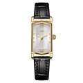 Elegant rectangular gold quartz watch with silver dial and black leather strap for women - Gold Case White Dial Black Strap