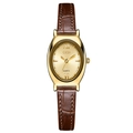 Montre à quartz ovale dorée pour femme avec cadran champagne et bracelet en cuir marron - Boîtier Or Cadran Or Bracelet Marron