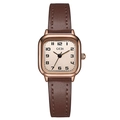 Elegant women's square quartz watch with champagne dial and dark brown leather strap - Coffee Case Coffee Dial Deep Coffee Strap