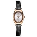 Montre à quartz ovale dorée rose pour femme avec bracelet en cuir noir et chiffres romains - Boîtier en Or Rose Cadran Blanc Bracelet Noir