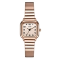 Elegant rose gold square dial women's watch with flexible metal stretch band - Rose Gold Case Rose Gold Dial