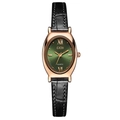 Montre à quartz ovale en or rose avec cadran vert émeraude et bracelet en cuir noir - Boîtier Or Rose Cadran Vert Bracelet Noir