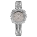 Elegant silver quartz watch for women with a Milanese band and diamond-set bezel - Silver Case Grey Dial Mesh Strap