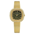 Luxury women quartz watch with gold metal strap, green dial and diamond-set bezel - Gold Case Green Dial Mesh Strap