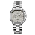 Sleek GEDI women business watch with silver steel band and grey textured square dial - Silver Case Grey Dial