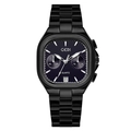 Business women's quartz watch with black steel strap and multifunctional square dial - Black Case Deep Purple Dial