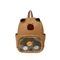 Mochila infantil de carpincho con bolsillo transparente y parches decorativos de dibujos - Marrón