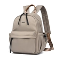 Minimalistischer beiger Damen-Rucksack mit Metalllogo und großer Fronttasche - Khaki
