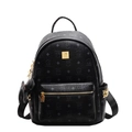 Cute black bear printed faux leather backpack with gold rivets and bow charm - With Pendant / Black