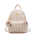 White backpack with cute brown bear prints and golden studs in a Korean fashion style - With Pendant / Off White