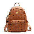 Brown faux leather backpack with cartoon bear prints and stylish gold zipper details - With Pendant / Brown