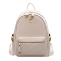Minimalist beige woven texture backpack for women with gold hardware accents - Off White