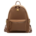 Sac à dos marron pour femme avec texture tressée, clous dorés et plaque logo - Marron