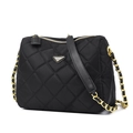 Quilted black shoulder bag with gold chain strap and elegant rhombus stitching pattern - Large / Black
