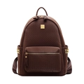 Sac à dos marron foncé pour femme en cuir tressé avec logo doré et rivets - Marron