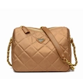 Chic brown quilted crossbody bag with gold chain strap and triangular metal plaque - Large / Yellow