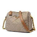 Quilted khaki crossbody bag with triangle logo, gold chain strap, and zipper closure - Large / Khaki