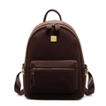 Dark brown faux crocodile leather backpack with gold star studs and large capacity - Coffee