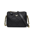 Classic black quilted nylon crossbody bag with gold chain strap and diamond stitching - Small / Black