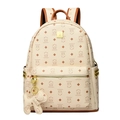 Mochila blanco crema con estampado de osos, remaches dorados y colgante de perro - Con Colgante / Beige