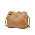 Sac bandoulière marron matelassé avec motif losange et bandoulière chaîne dorée - Petit / Jaune