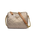 Sac bandoulière taupe matelassé avec chaîne dorée et motif à losanges élégant - Petit / Kaki