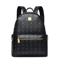 Black pebbled leather backpack featuring cartoon bear prints and gold rivet accents - Bare Bag / Black