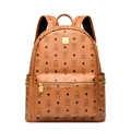 Brown backpack with bear print, diamond pattern, and gold rivets in leather finish - Bare Bag / Yellow
