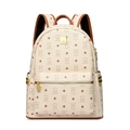 Creamy white fashion backpack with cartoon bear patterns and gold rivet accents - Bare Bag / Beige