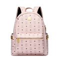 Pink cartoon bear backpack with litchi grain texture and gold stud details - Bare Bag / Pink