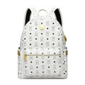 White faux leather backpack with black cartoon bear pattern and gold metal hardware - Bare Bag / White