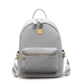 Minimalist light grey backpack for women featuring woven texture and gold metal accents - Light Gray