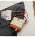 Chic bucket bag with cute bear print and brown trim details on white material - Bare Bag / Off White