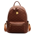 Sac à dos marron avec motif monogramme, plaque dorée et détails rivetés pour femmes - Marron Grand
