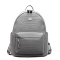 Zaino grigio con trama a coccodrillo, tasca frontale con zip e placca in metallo - Oversize / Grigio