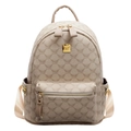 Sac à dos beige style collège avec imprimé monogramme MUGK et rivets dorés - Kaki Grand