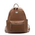 Brown faux crocodile leather backpack with metal logo and zipper pockets in a minimalist style - Oversized / Brown