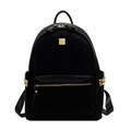 Chic black faux leather backpack with stone pattern texture and gold-tone hardware - Black
