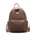 Brown faux crocodile leather backpack with large capacity and silver metal logo plaque - Oversized / Khaki