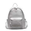 Silver faux leather backpack with crocodile texture and front zipper pocket for women - Oversized / Silver