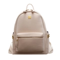 Beige faux crocodile skin backpack with gold hardware and front zipper pocket - Off White