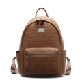 Brown faux leather backpack with crocodile pattern and silver brand plaque detail - Small / Brown