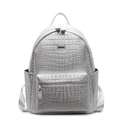 Silver faux crocodile leather backpack with zipper front pocket and large capacity - Small / Silver