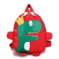 Zaino dinosauro rosso carino per bambini con corona 3D e tessuto in tela resistente - Rosso