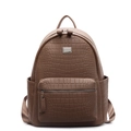 Brown faux crocodile leather backpack featuring a large main compartment and front pocket - Small / Khaki